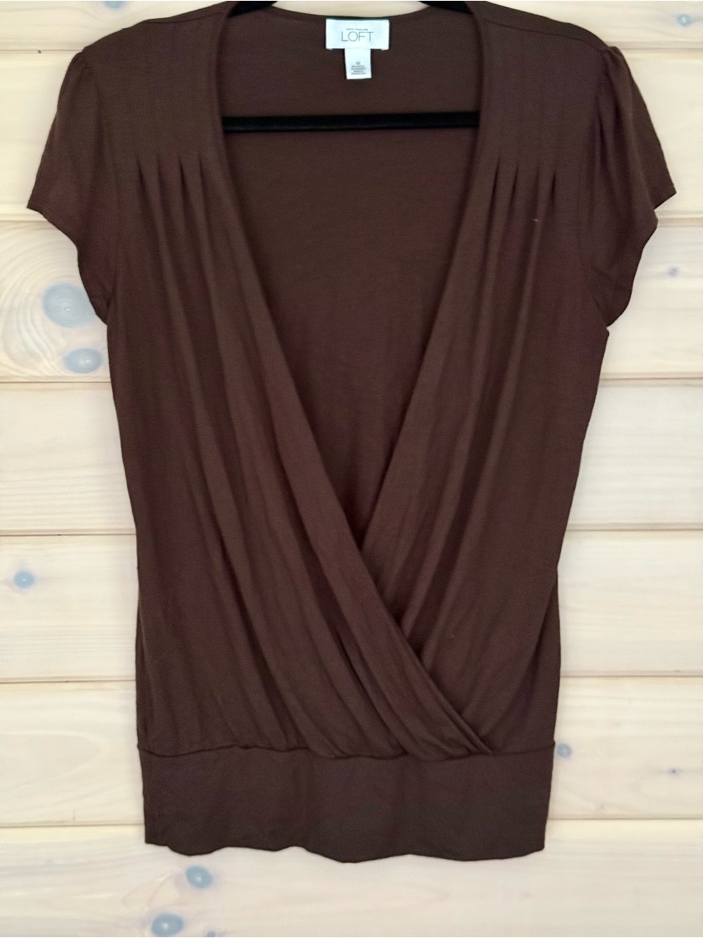 LOFT Brown Surplice Short Sleeve Blouse